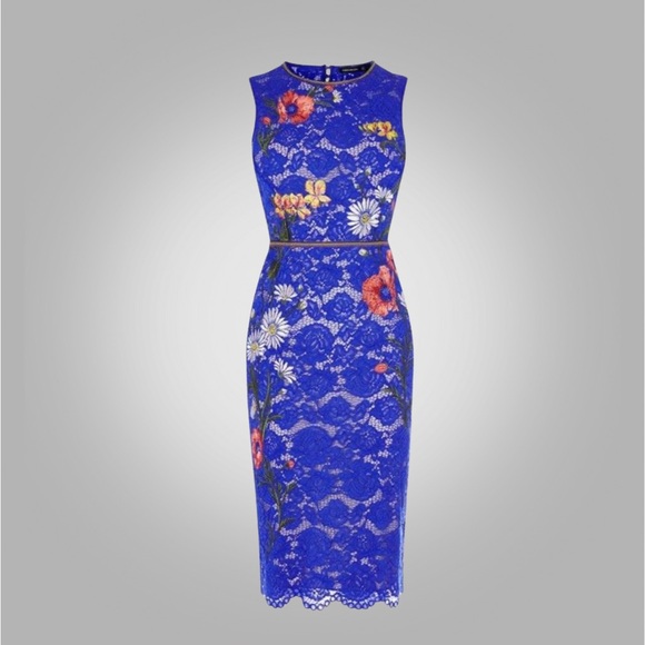 Karen Millen Dresses & Skirts - Karen Millen Blue Floral Lace Midi Dress